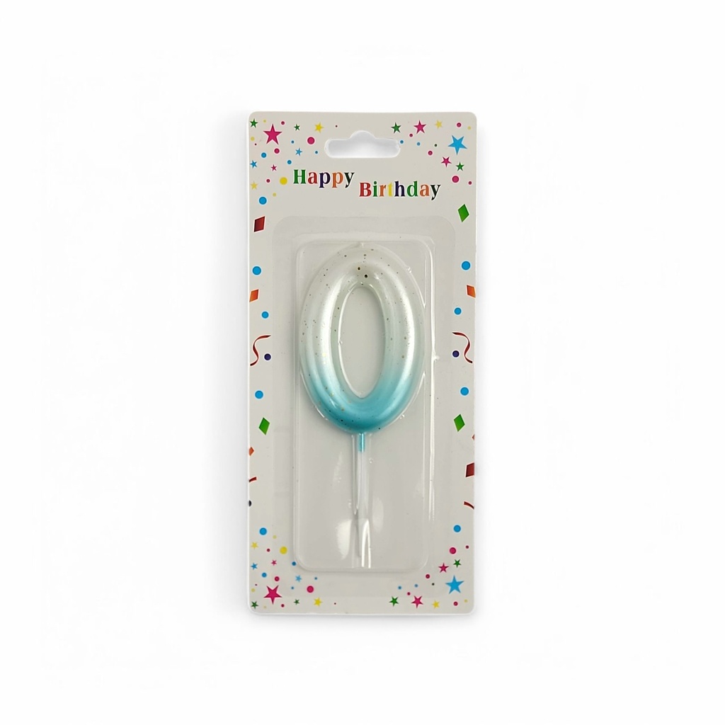 Large Gold - Sprinkled White & Blue Number Candle 0