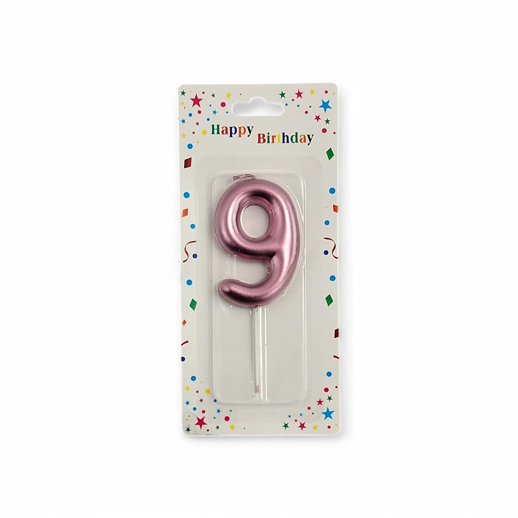 Large Hot Rose Gold Number Candle 9