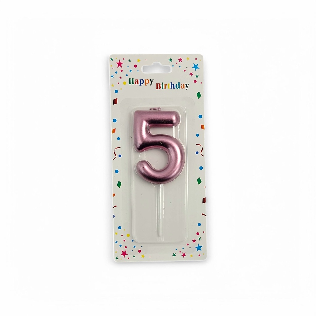 Large Hot Rose Gold Number Candle 5