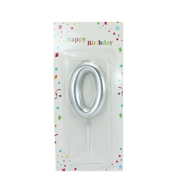 Large Silver Number Candle 0
