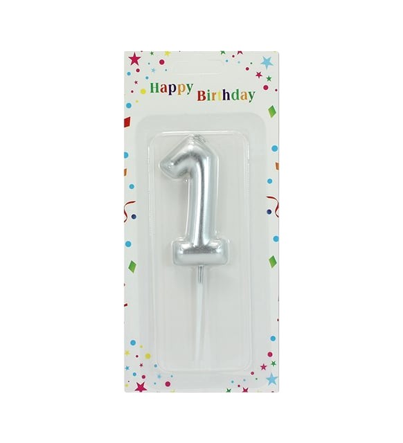 Large Silver Number Candle 1