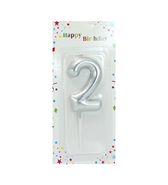 Large Silver Number Candle 2