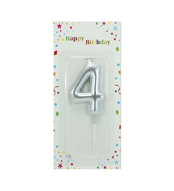 Large Silver Number Candle 4