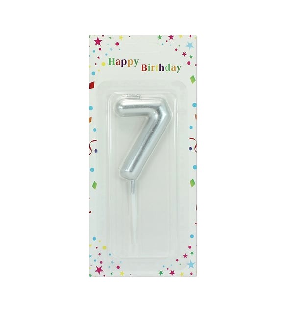 Large Silver Number Candle 7