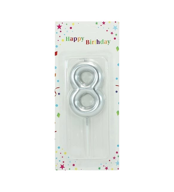 Large Silver Number Candle 8