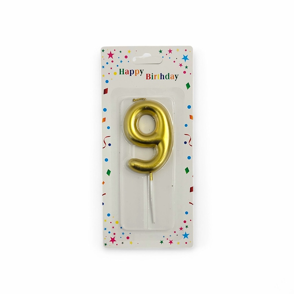 Large Gold Number Candle 9