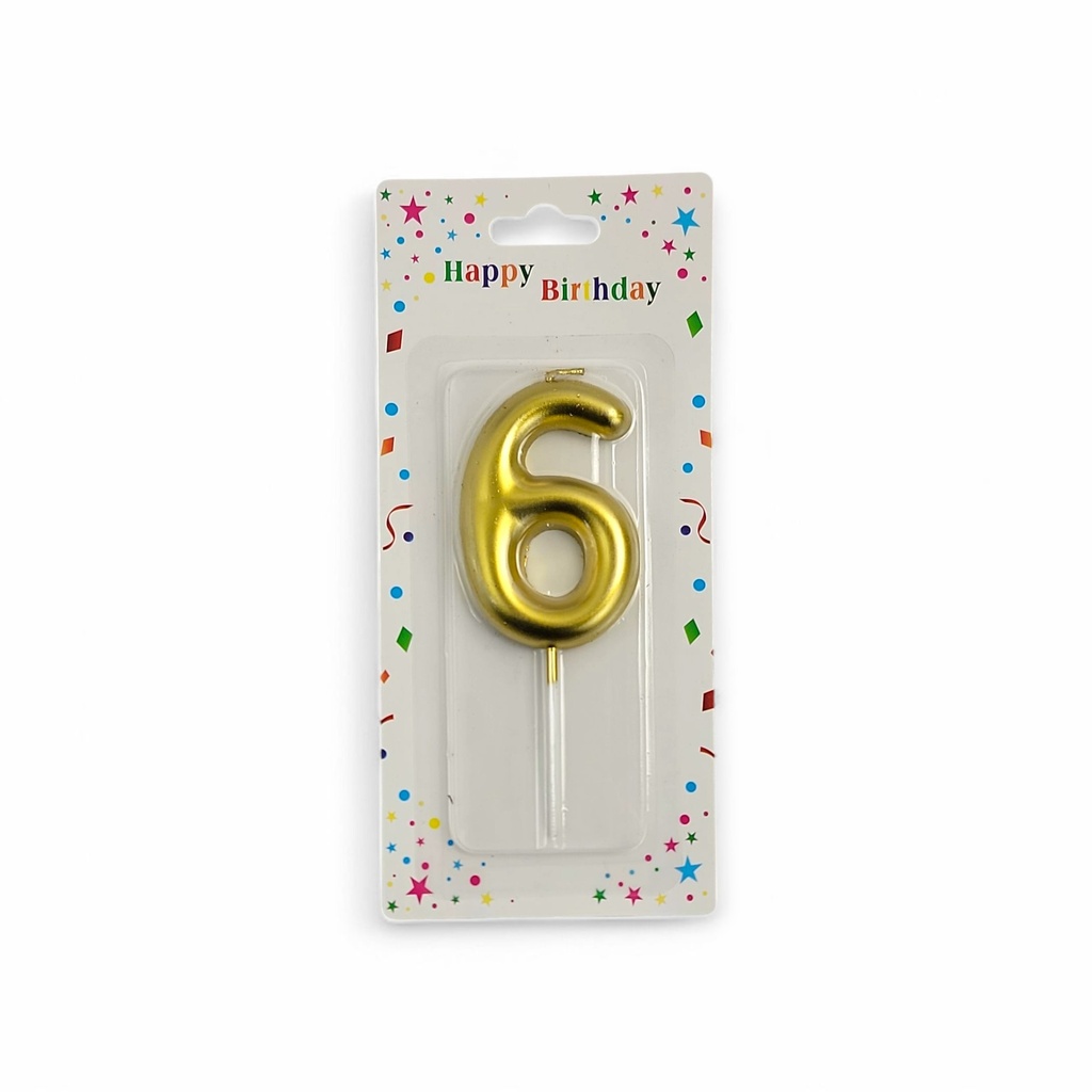 Large Gold Number Candle 6