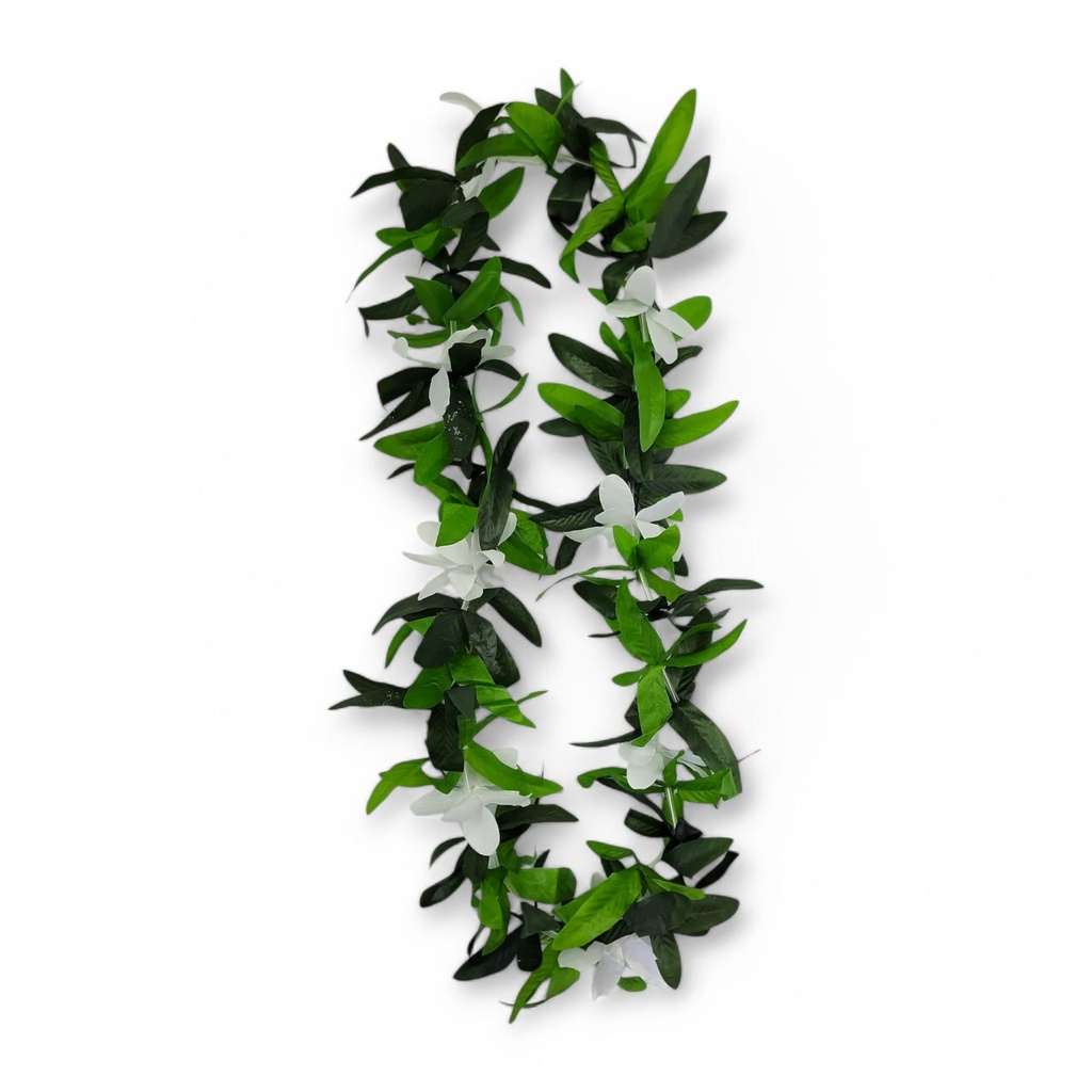 Luau Flower Lei – 36 in, White / Green