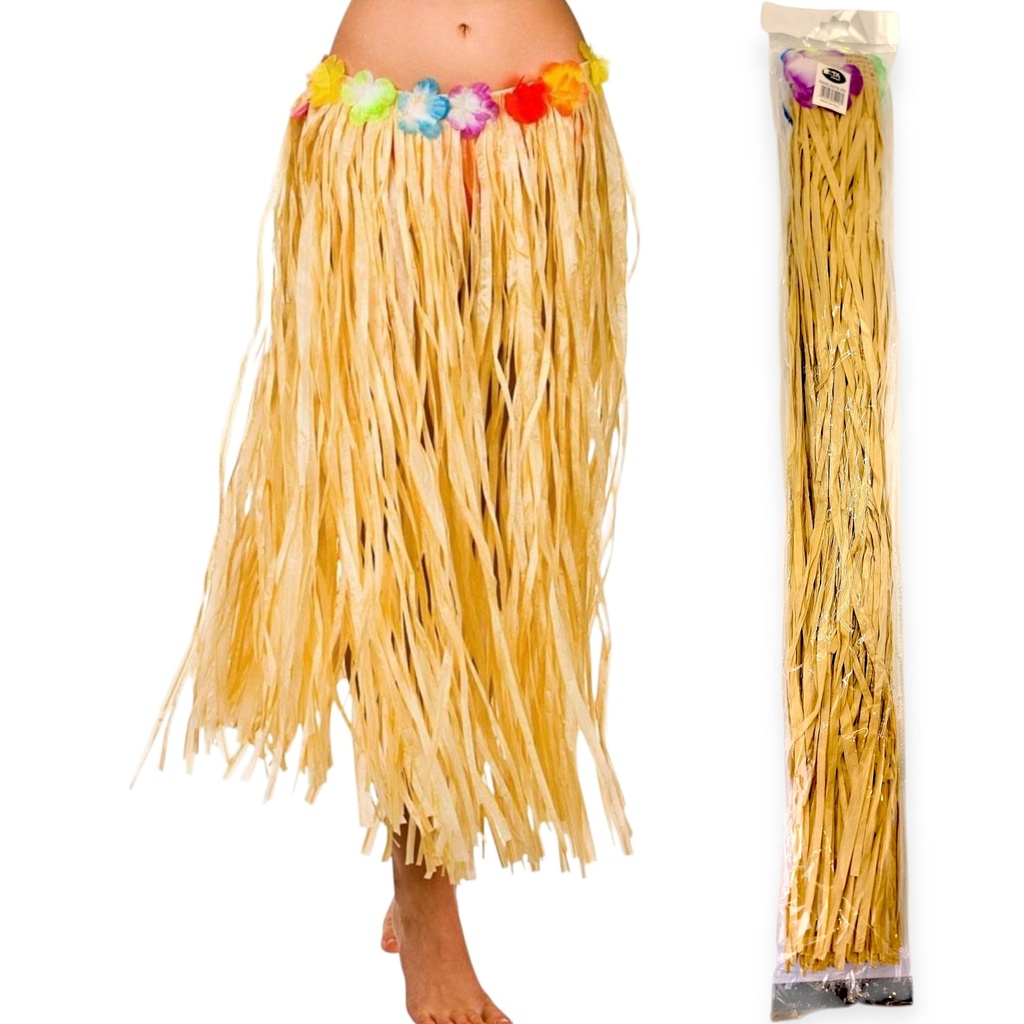 Luau Skirt – Adult Vinyl, 35 in x 31 in, Gold with Flower Trim