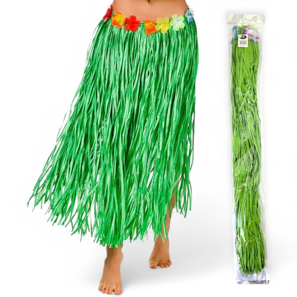 Luau Skirt – Adult Vinyl, 35 in x 31 in, Green with Flower Trim