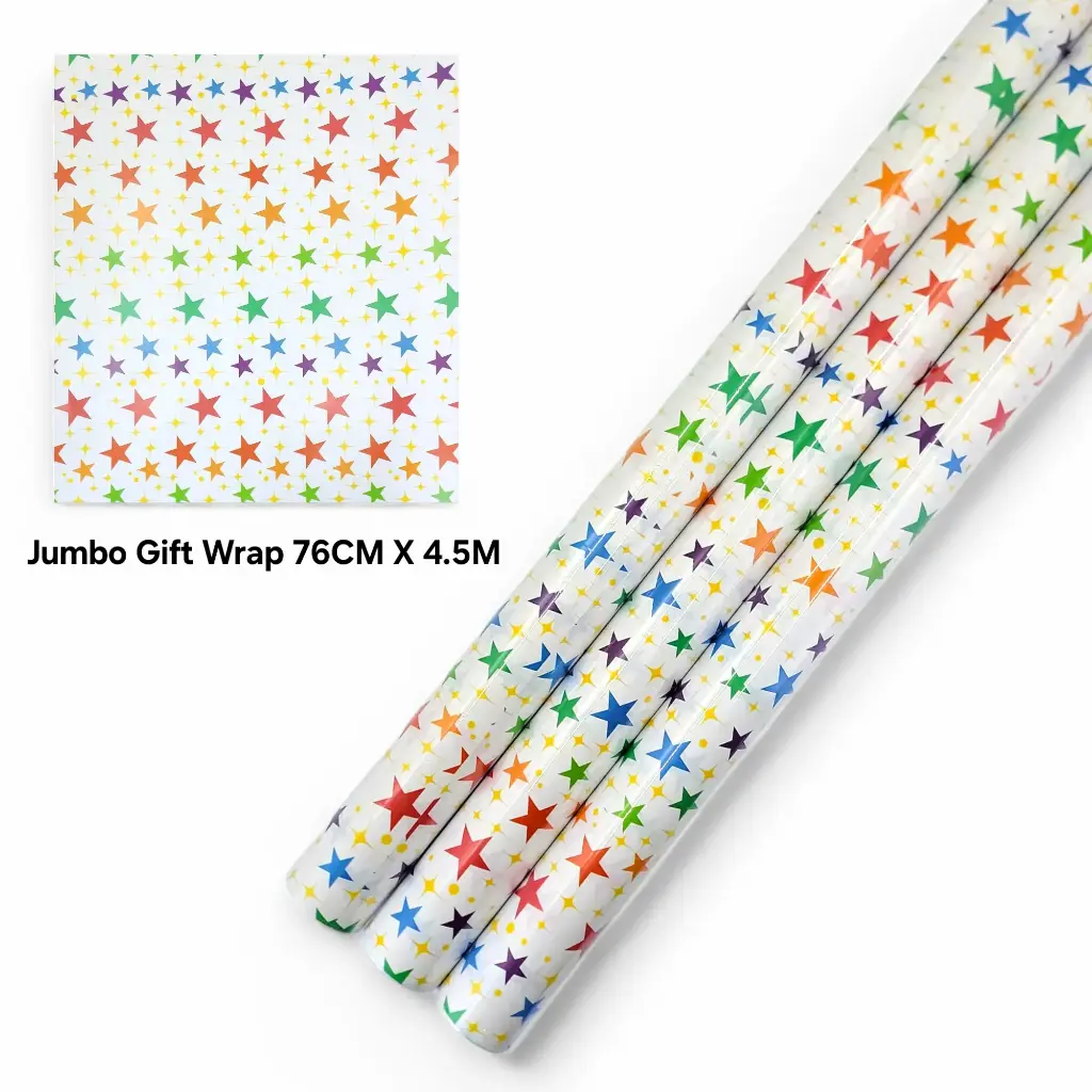 Jumbo Gift Wrapping Paper Rainbow Stars 76CM*4.5M (2.49 ft × 14.76 ft)