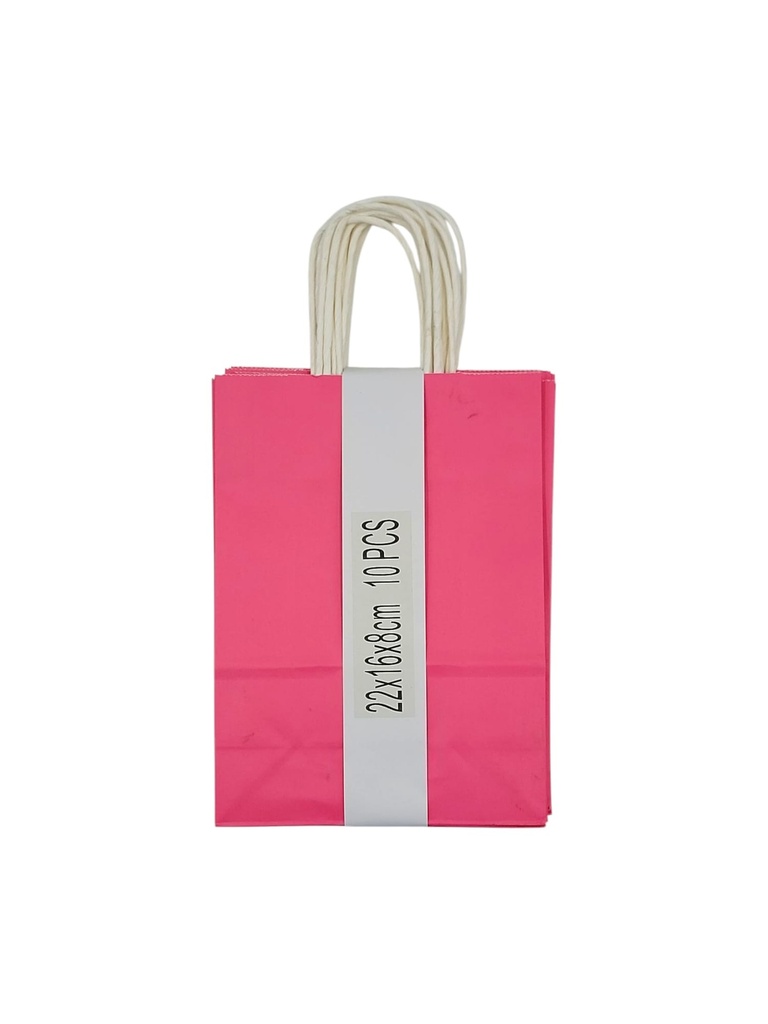 Medium 10 pcs Craft Paper Gift Bag Hot Pink  (22*16*8cm/ 8.66 × 6.30 × 3.15 in)