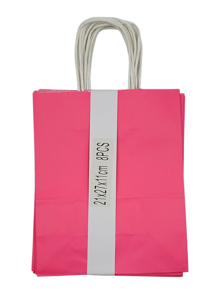 Large 8 pcs Craft Paper Gift Bag Hot Pink  (21*27*11cm) 8.3 × 10.6 × 4.3 in
