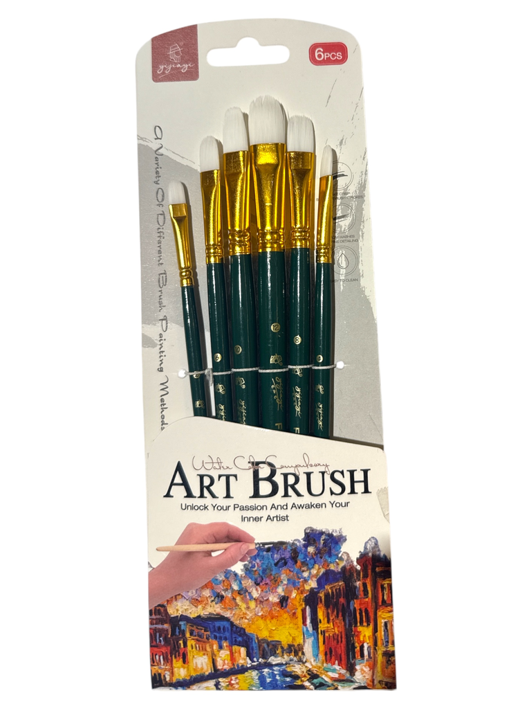 Artist Brush Set: Nylon Hair Shimmer 1 Series Soft-Grip 6 pcs Wooden Handle