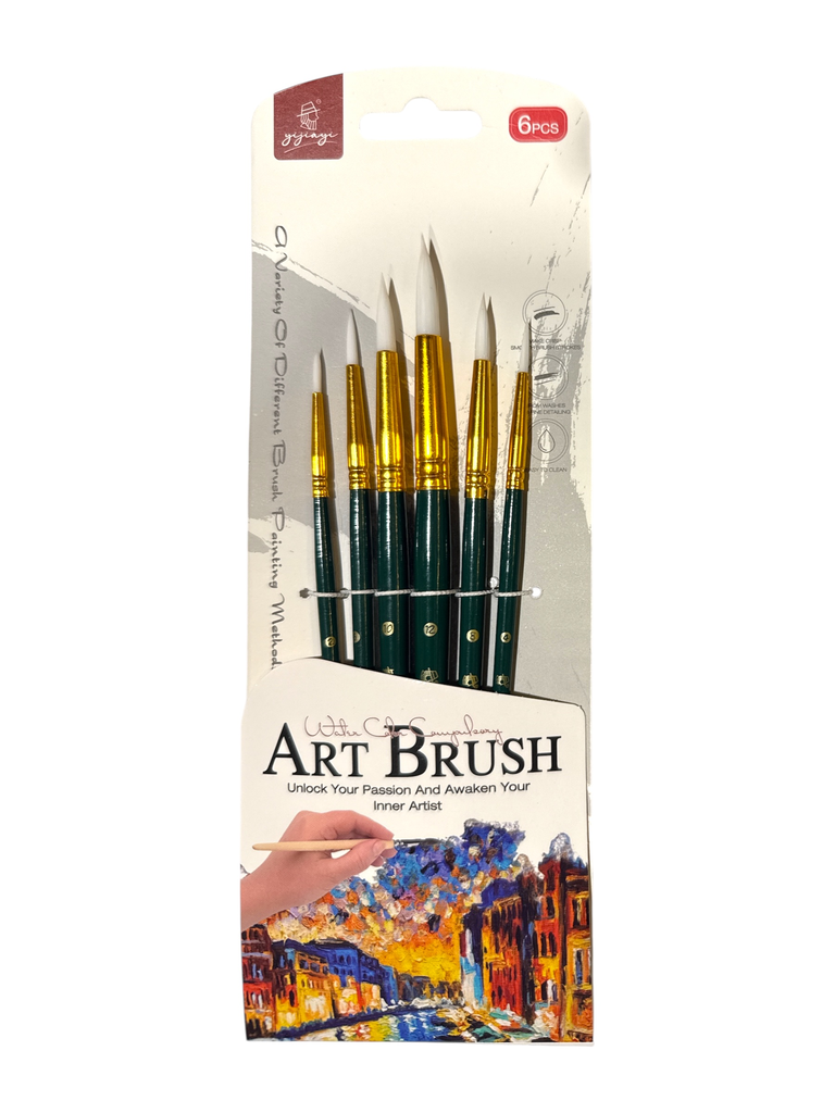 Artist Brush Set: Nylon Hair Shimmer 2 Series Soft-Grip 6 pcs Wooden Handle
