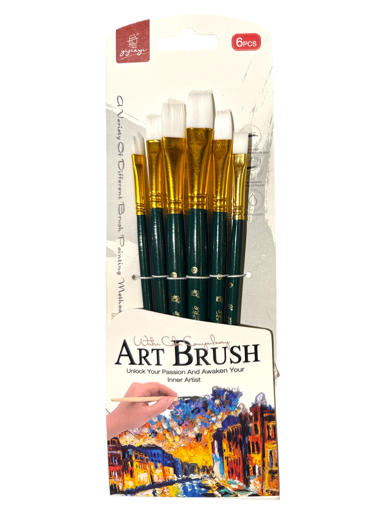 Artist Brush Set: Nylon Hair Shimmer 3 Series Soft-Grip 6 pcs Wooden Handle