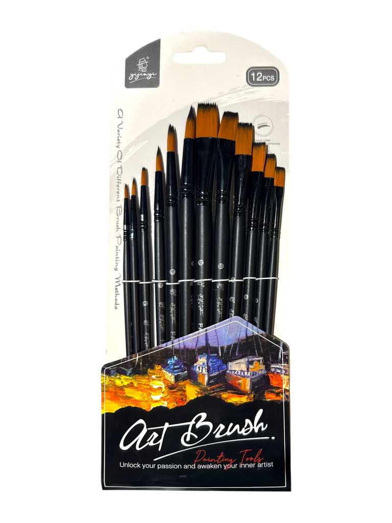 Artist Brush Set: Antique Wood Premium Taklon Set x12 B) Art Medley