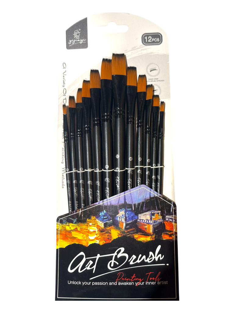 Artist Brush Set: Antique Wood Premium Taklon Set x12 C) Art Medley