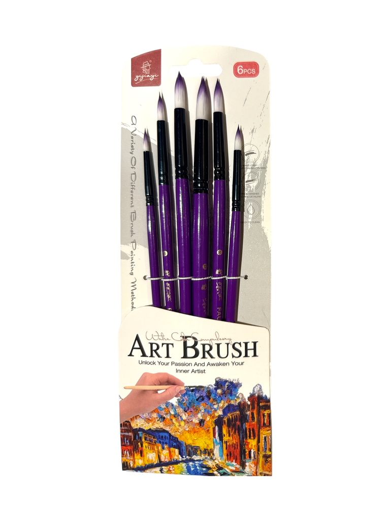 Artist Brush Set: Nylon Hair Shimmer Series Soft-Grip 6 pcs Purple Tip Brush BB