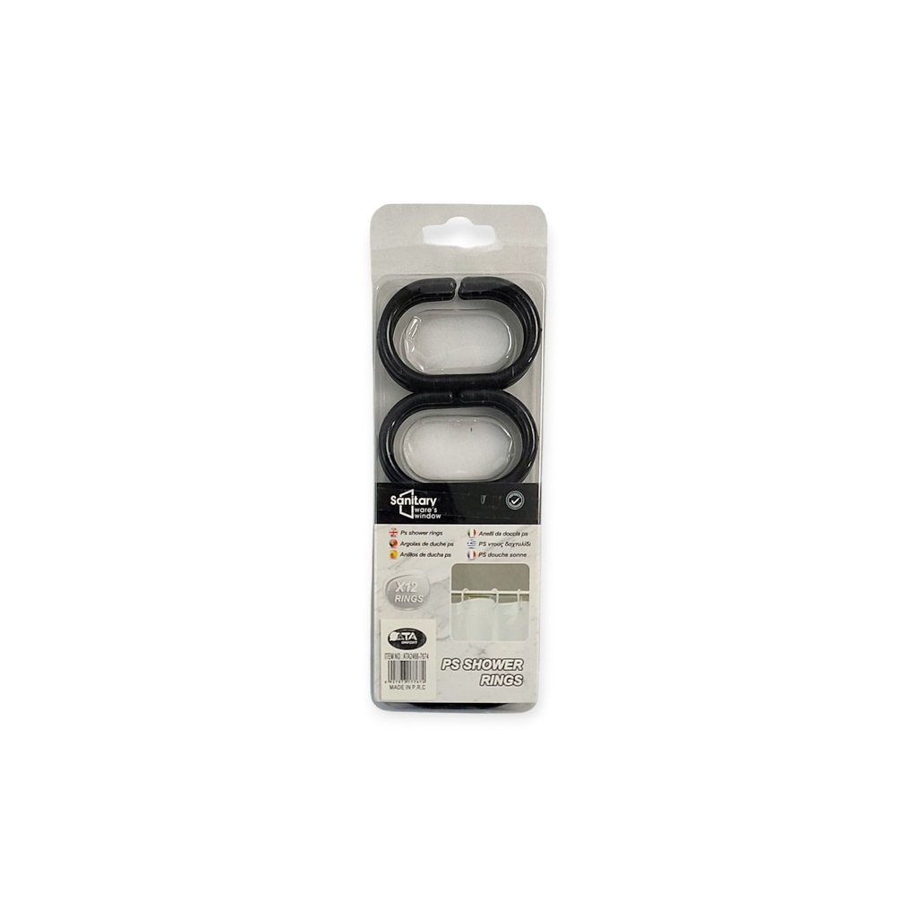 12 pcs Plastic Shower Hook Black