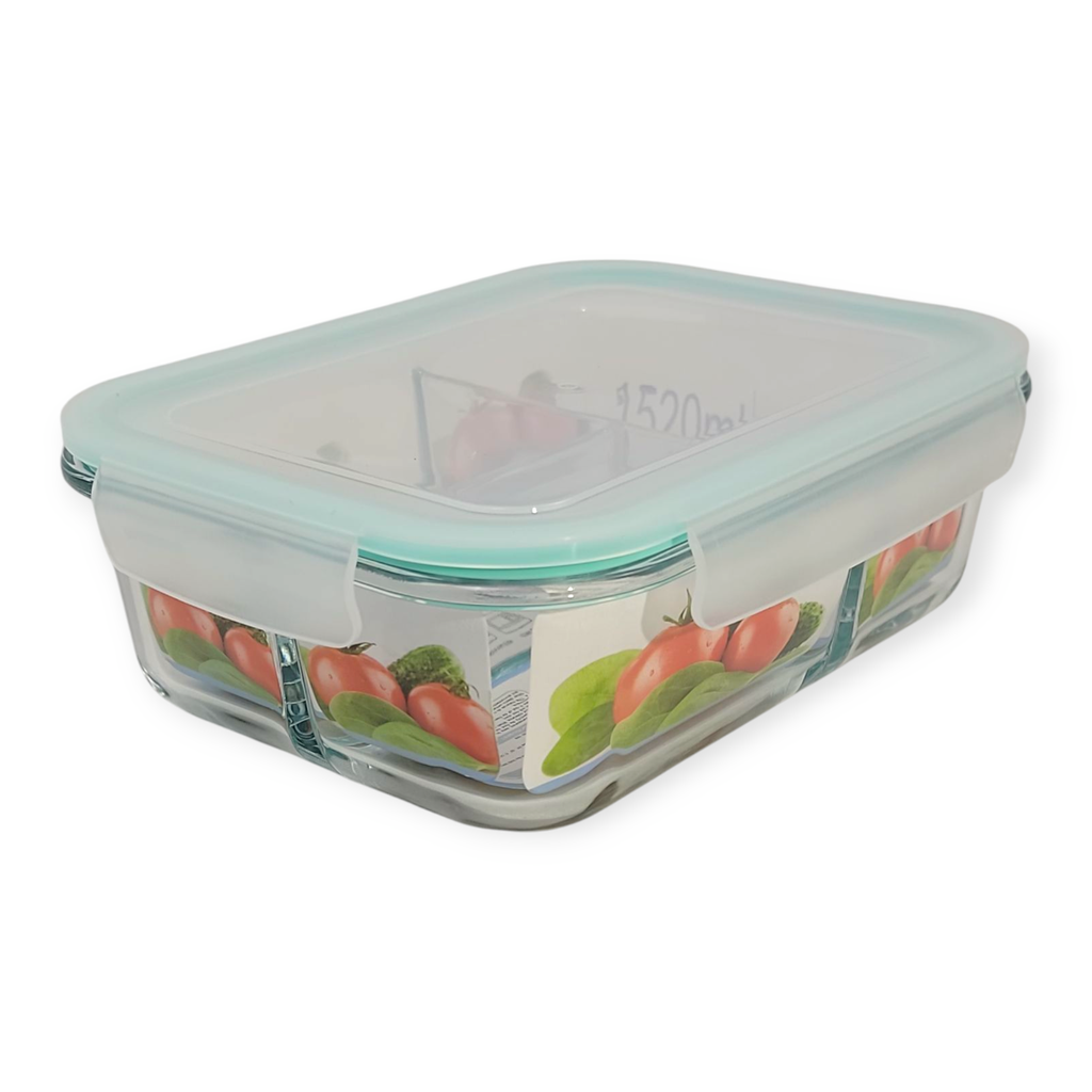 1520ml Oven Safe Glass Container Lock Lid rectangle with Divider