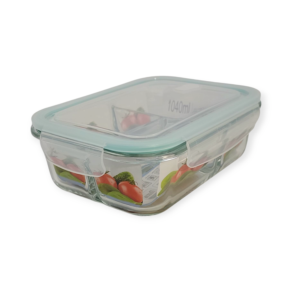 1040ml Oven Safe Glass Container Lock Lid Square with Divider