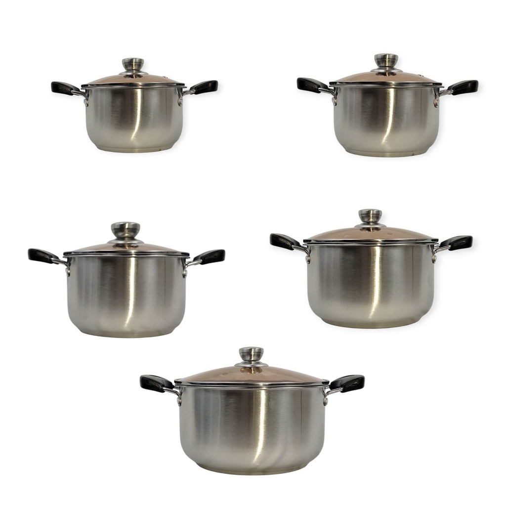 5 Set Bakelite Handle Casserole with Glass Lid