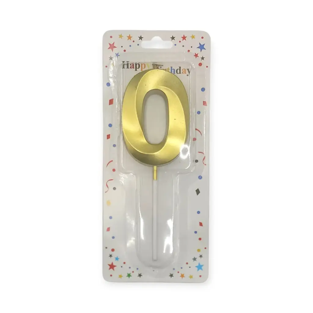 Large Auraglow Birthday Number Candle Gold 0 