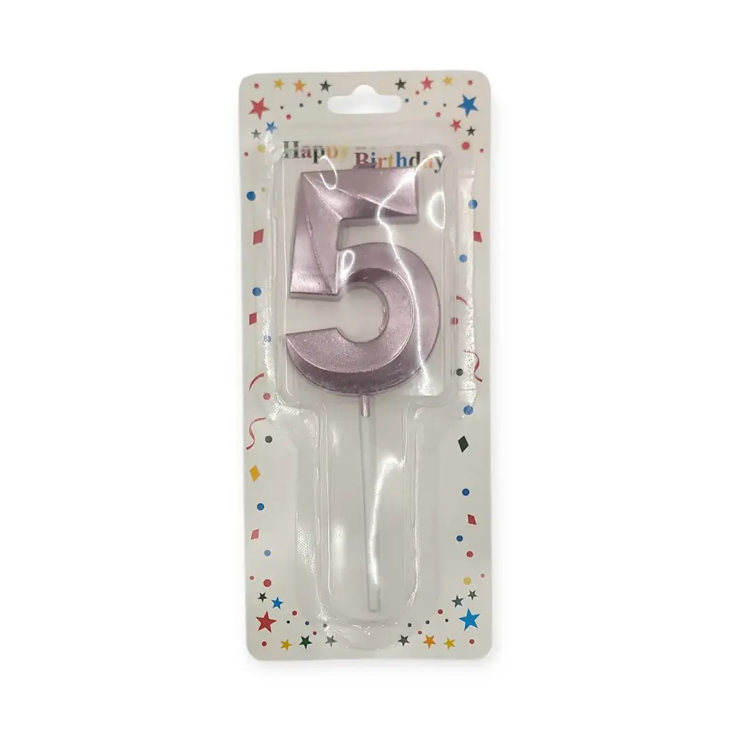 Large Auraglow Birthday Number Rose pink Candle 5