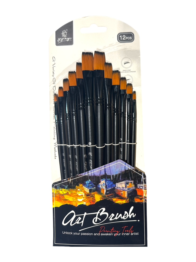 Artist Brush Set: Antique Wood Premium Taklon Set x12 AA) Art Medley