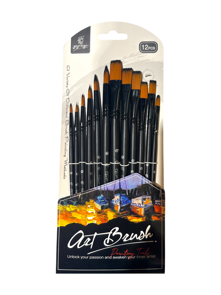 Artist Brush Set: Antique Wood Premium Taklon Set x12 AA) Art Medley 