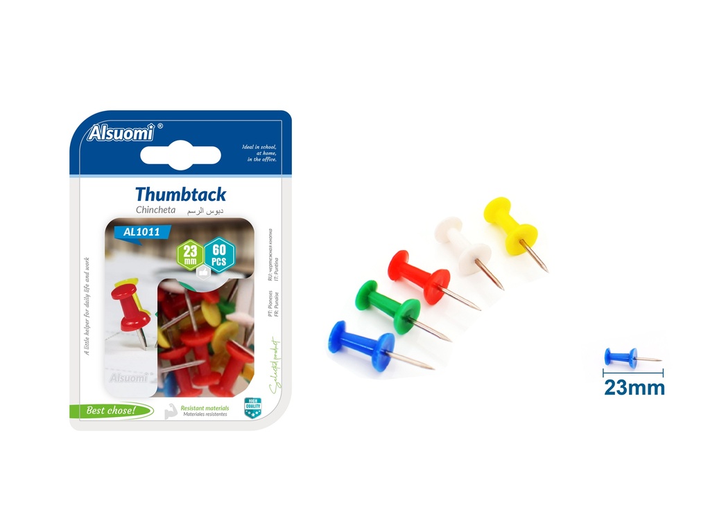 push pins 23mm/0.90" 60pcs (Plastic handle) (Alsuomi)