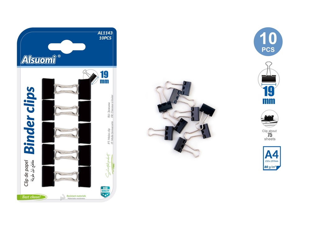Binder clips 19mm/0.74" 10pcs (Alsuomi)