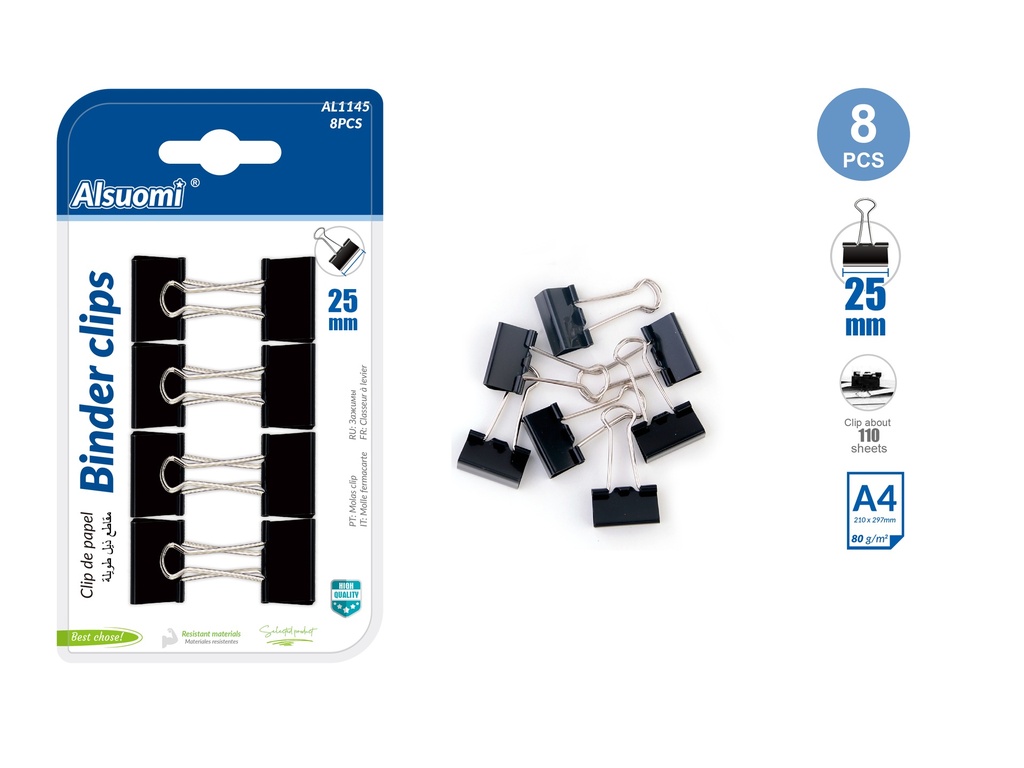Binder clips 25mm/0.98" 8pcs (Alsuomi)