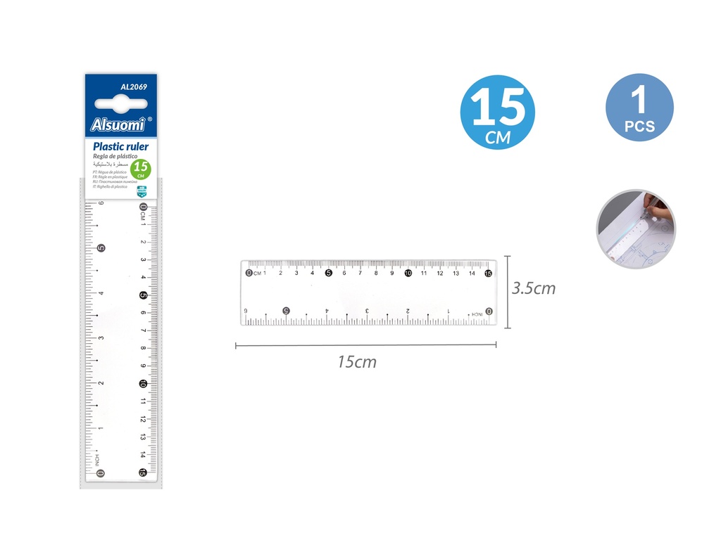 Plastic ruler 15cm*3.5cm/ 6*1.40" 1pcs (Alsuomi)
