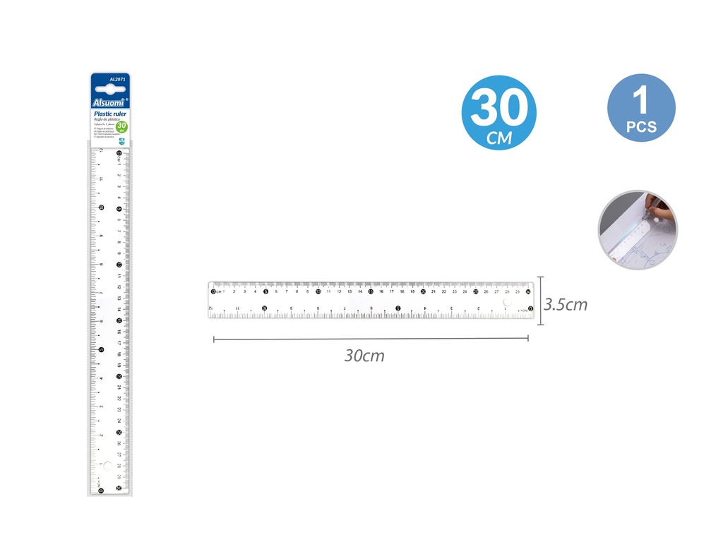 Plastic ruler 30cm*3.5/ 11.80*1.40" (Alsuomi)