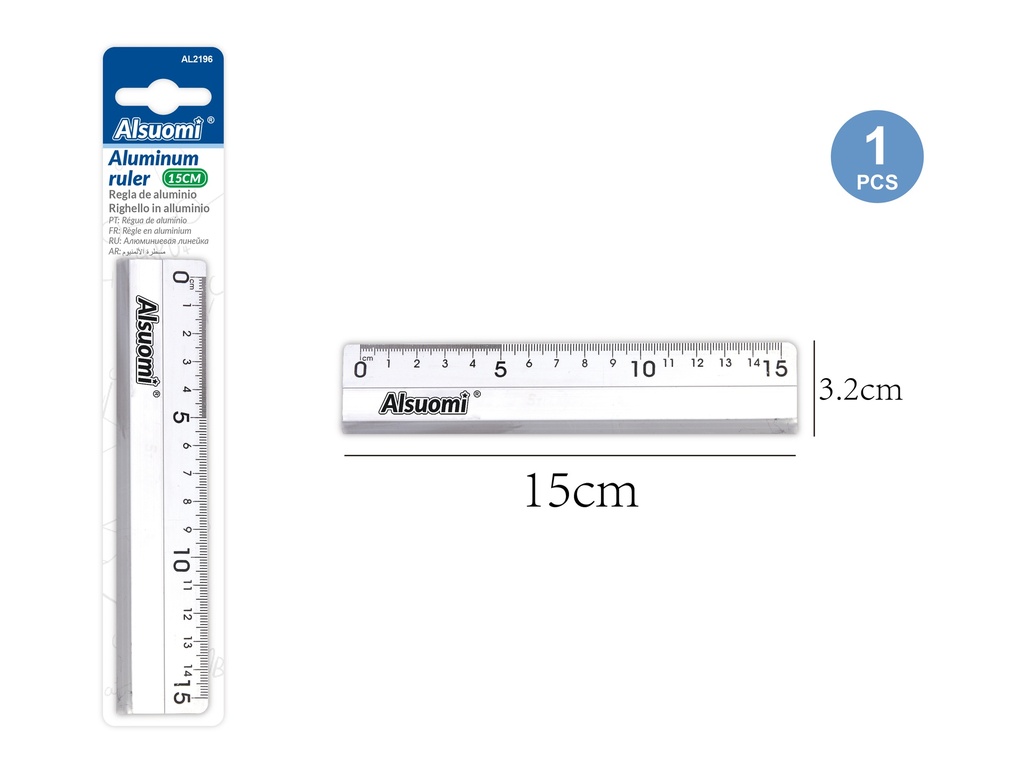 Aluminum ruler 15cm/6" (Alsuomi)