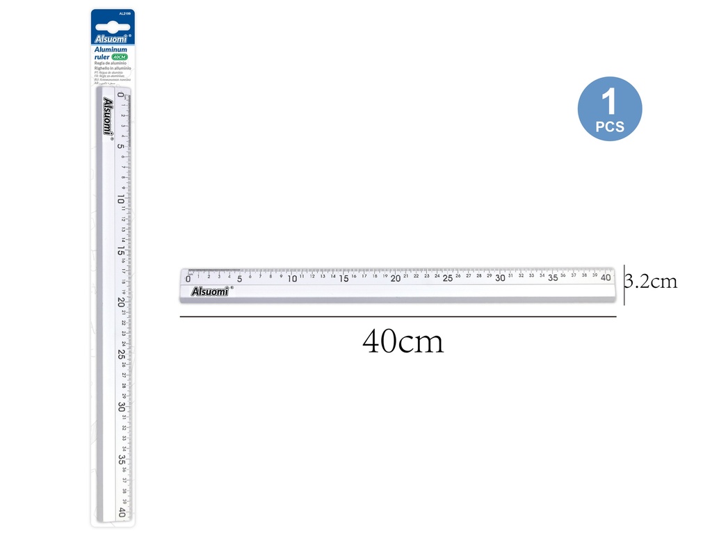 Aluminum ruler 40cm/15.80" (Alsuomi)
