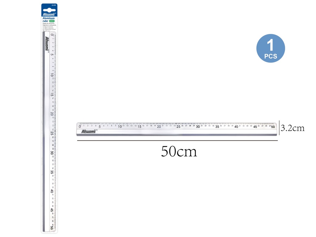 Aluminum ruler 50cm/20" (Alsuomi)