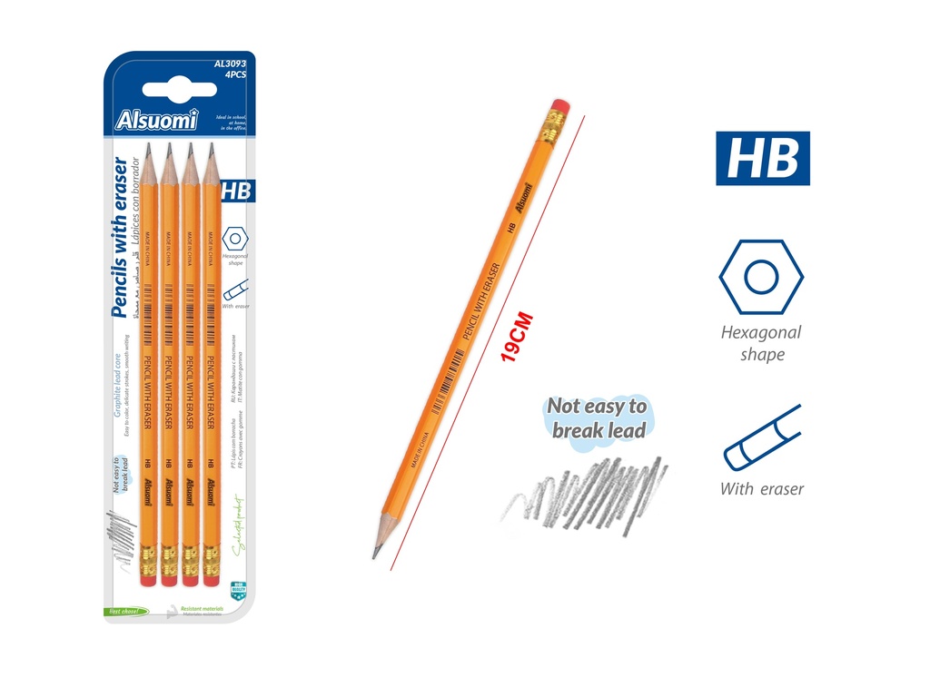 Paincil With Eraser 4pcs (Alsuomi)