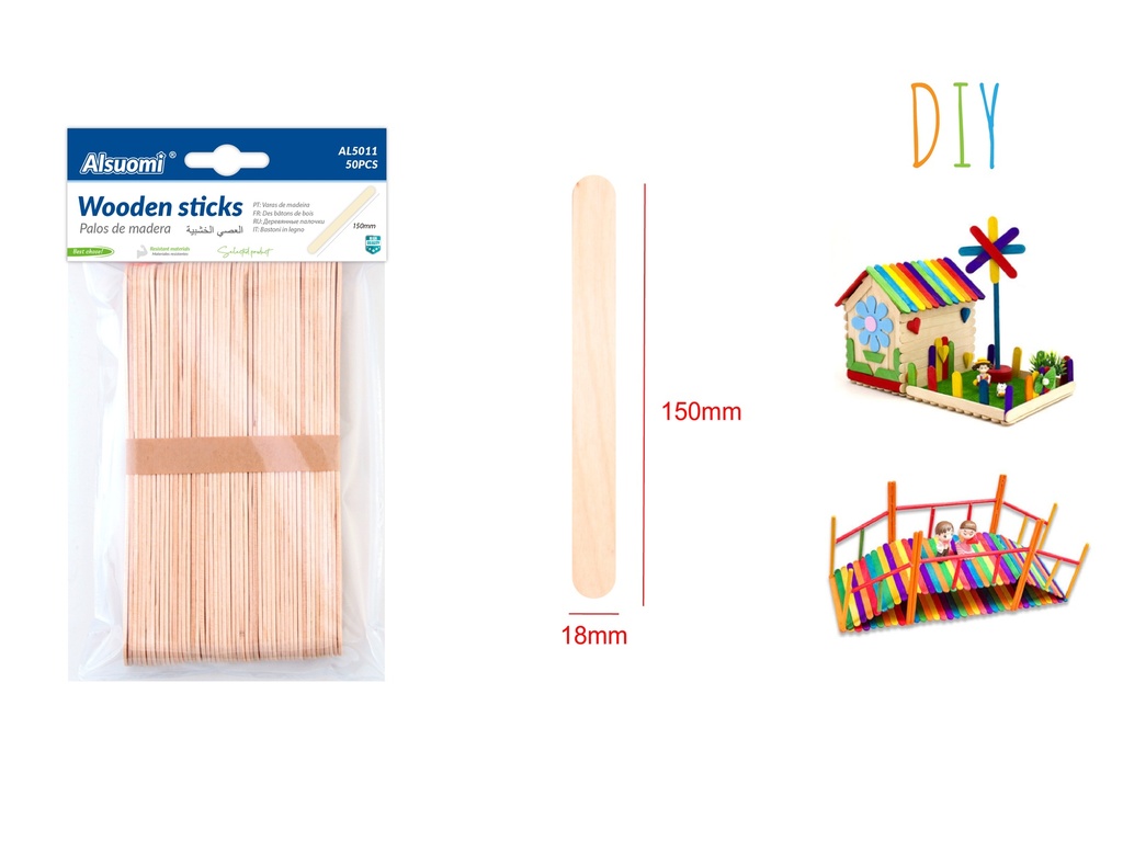 DIY wooden sticks 6"*0.70"/150mm*18mm (50pcs) (Alsuomi)