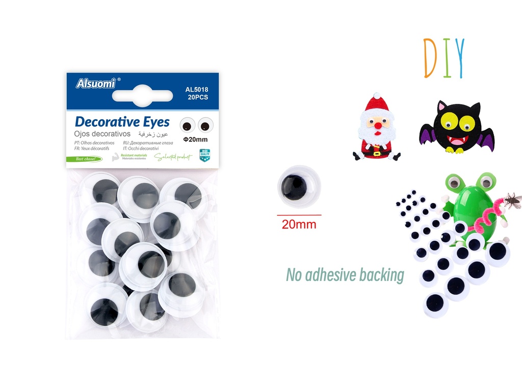 Decorative Googly eyes 20mm 20pcs (no adhisive backing) (Alsuomi)