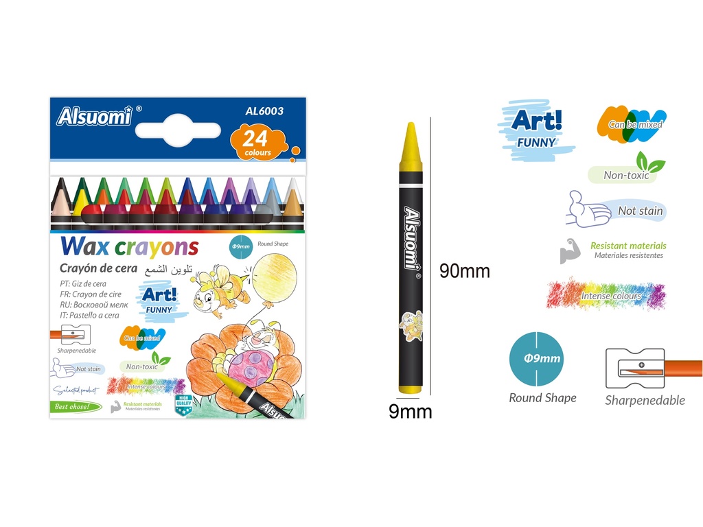 Wax crayons 90mm 24 colors (Alsuomi)