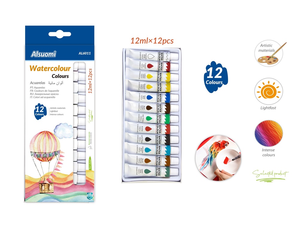 Watercolour colours 12ml*12pcs (Alsuomi)