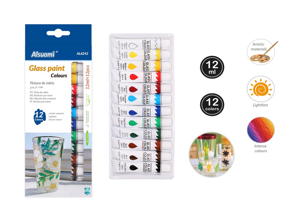 Glass Paint Colours 12ml*12colors (Alsuomi)