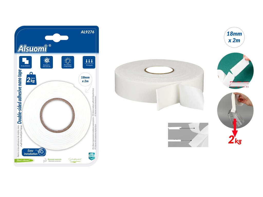 Double-sided adhisive nano tape 18mm*2m/ 0.70"* 6.5' White (Alsuomi)
