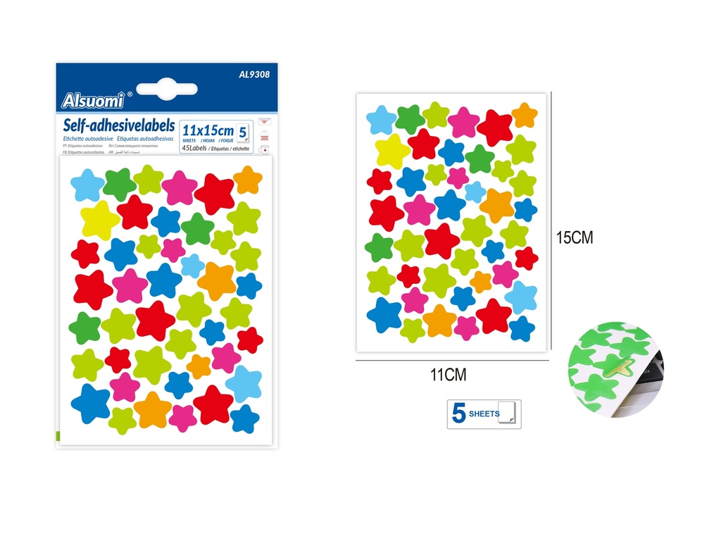 Self-adhesive colorful Bubbly star sticker labels 15cm*11cm/ 6*4.3" 45 labels 5 sheets (Alsuomi)