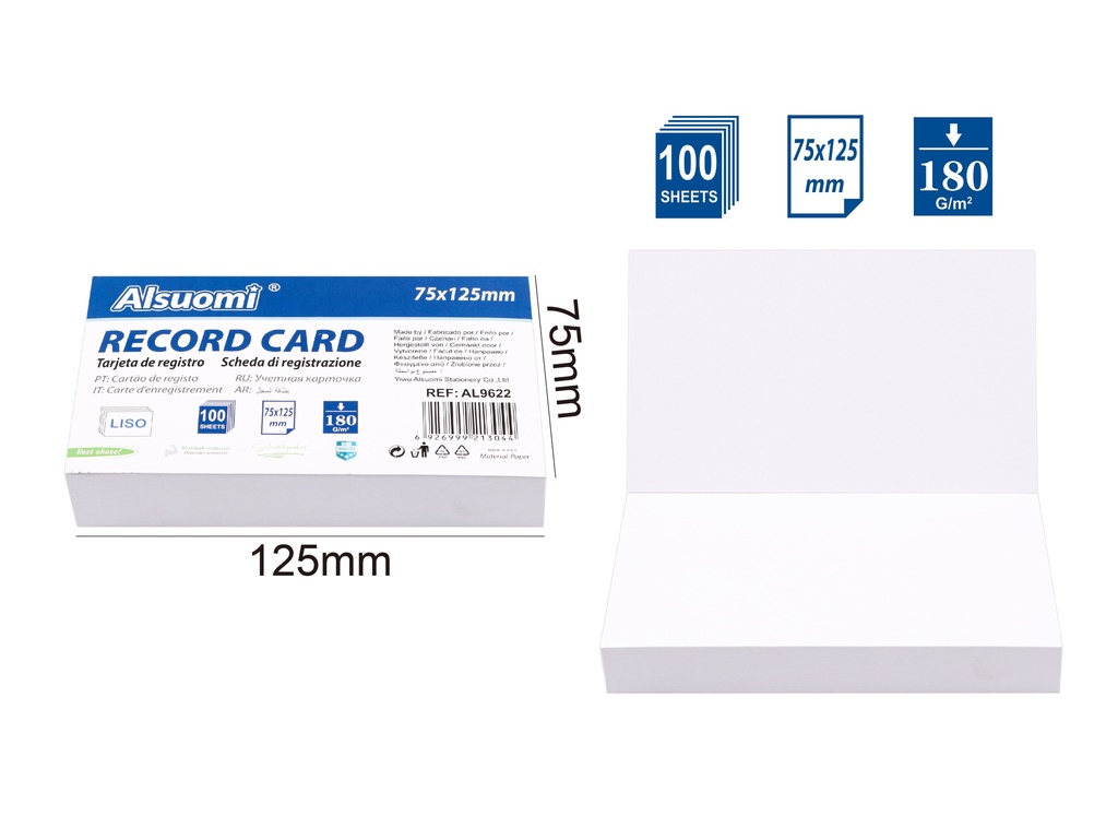 Record card / index card 75*125mm/ 3"*5" (100 sheets) (Alsuomi)