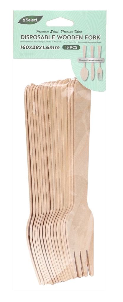 VSelect Disposable Wooden Fork 
15PCS/Pack  160mm*1.6mm*28mm