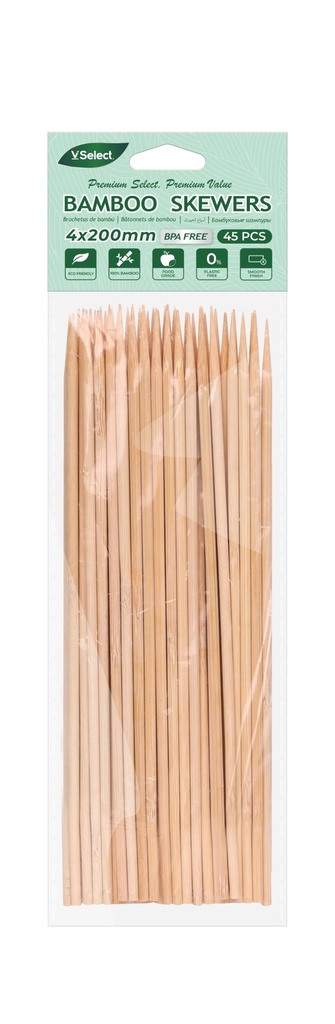 VSelect Bamboo Skewers 8" 45PCS/Pack 4*200mm (Vselect)